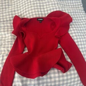 Express Vibrant Red Peplum Blouse